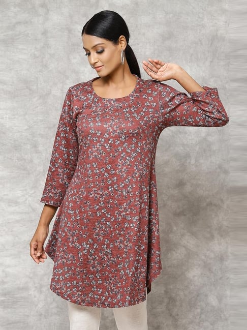 Biba Brown Printed Straight Kurti Price in India