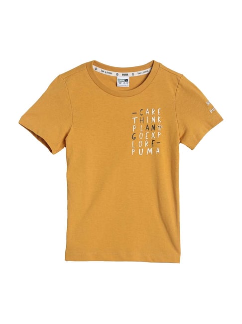 Puma Kids T4C Mineral Yellow Cotton Printed T-Shirt