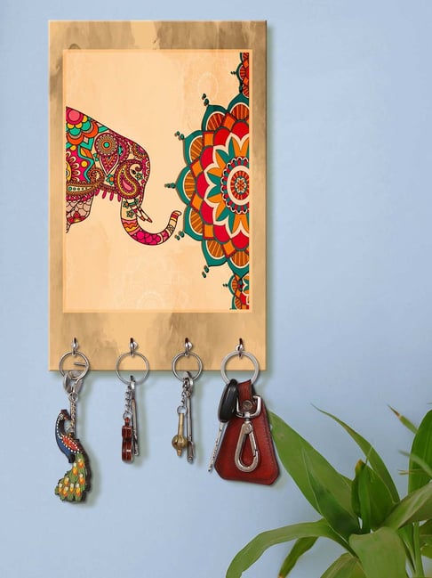 999Store Beige & Red MDF Decorative Wall Mount Key Holder - Set of 1