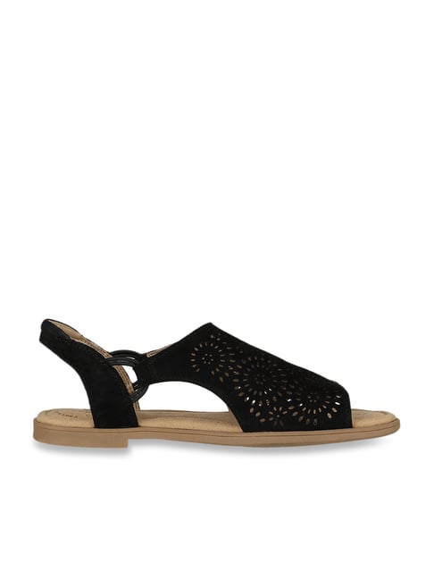 Clarks Women's Reyna Swirl Black Sling Back Sandals