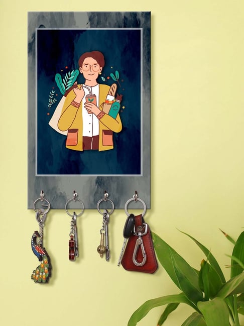 999Store Grey & Blue MDF  Key Holder - Set of 1-picture-20