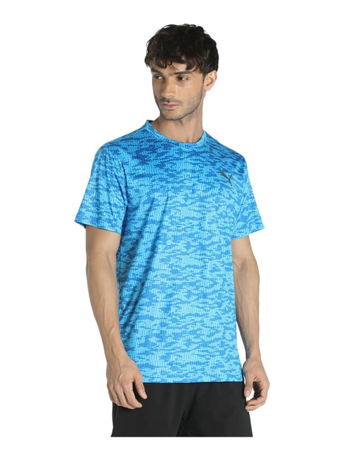 Puma Performance AOP Sky Blue Round Neck T-Shirt