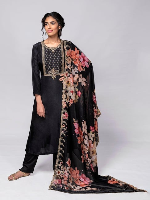 Buy Biba Black Embroidered Unstitched 