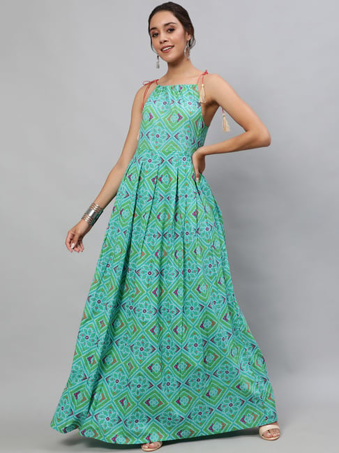 Aks Green Printed Maxi Dress Price in India