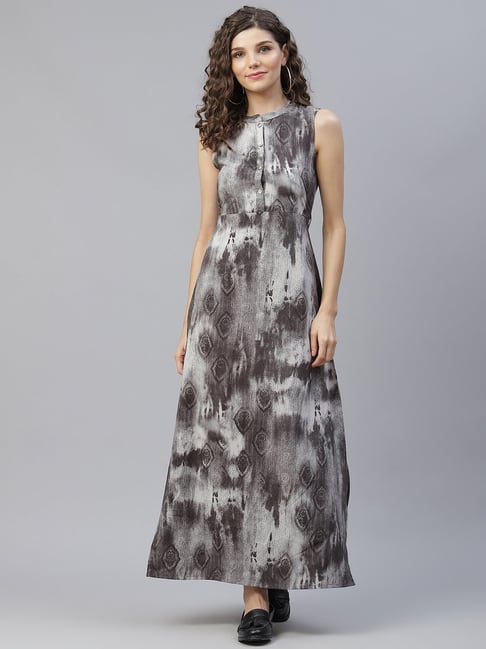 Aks Grey Printed Maxi Dress Price in India