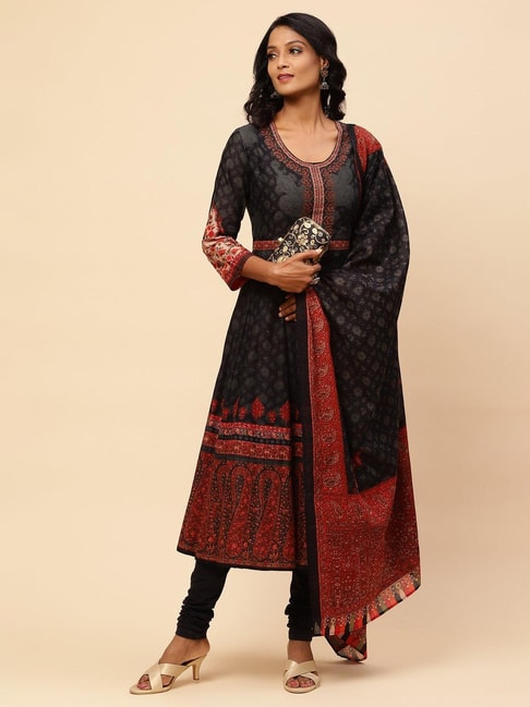 Buy Black Cotton Silk Anarkali Kurta Palazzo Suit Set (Kurta, Straight  Palazzo, Dupatta) for INR4250.00 | Biba India