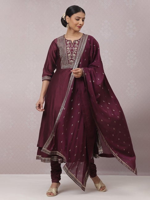 Buy Biba Wine Embroidered Suit Set for Women Online Tata CLiQ