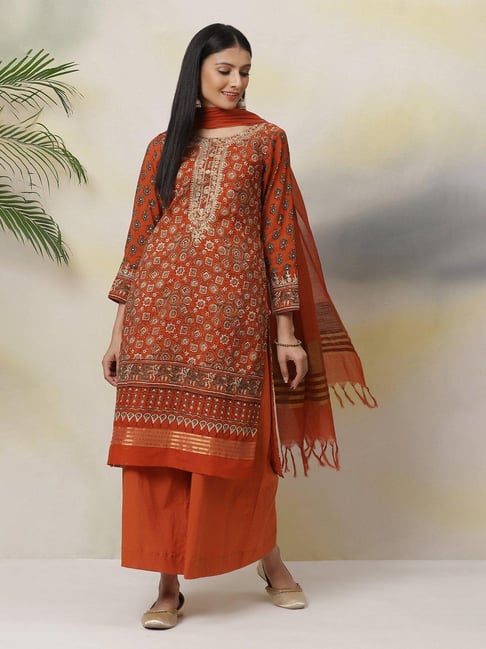 Biba Teracotta Orange Printed Suit Set