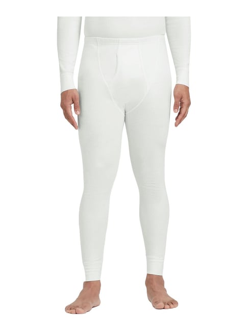 Buy BODYCARE Women Off White Solid Cotton Blend Thermal Leggings