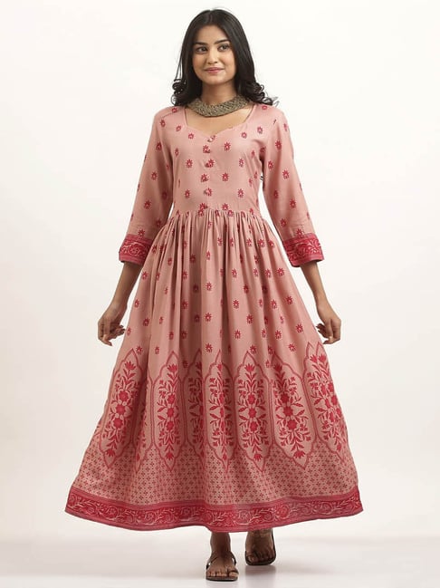 Rustorange Baby Pink Mughal Inspired Gathered Dress Price in India