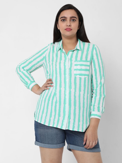 Vero Moda Curve White & Green Striped Shirt Price in India