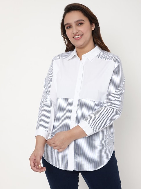 Vero Moda Curve White & Blue Striped Shirt Price in India