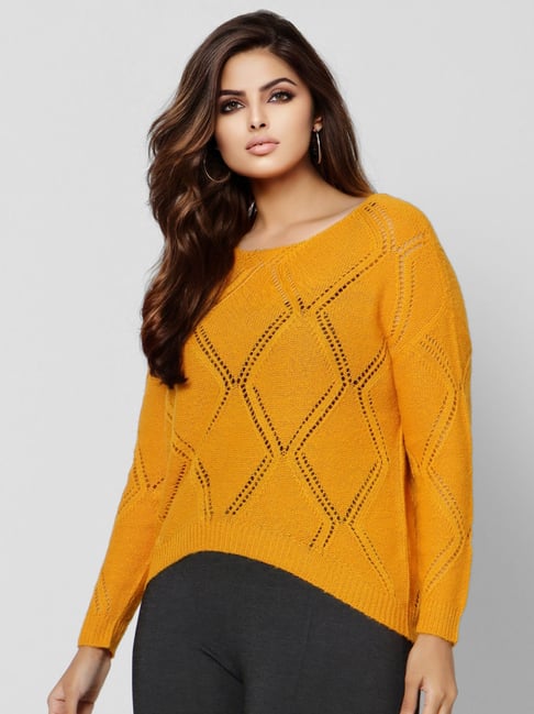 Buy Vero Moda Curve Yellow Self Design Sweater for Women Online
