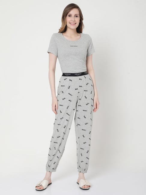 Buy Vero Moda Grey Melange Textured T-Shirt With Joggers for Women