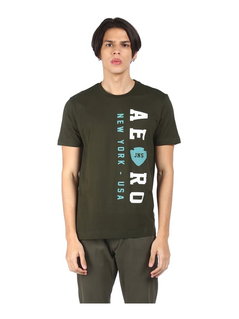 Aeropostale Olive Green Cotton Regular Fit Printed T-Shirt - Flexi Collection