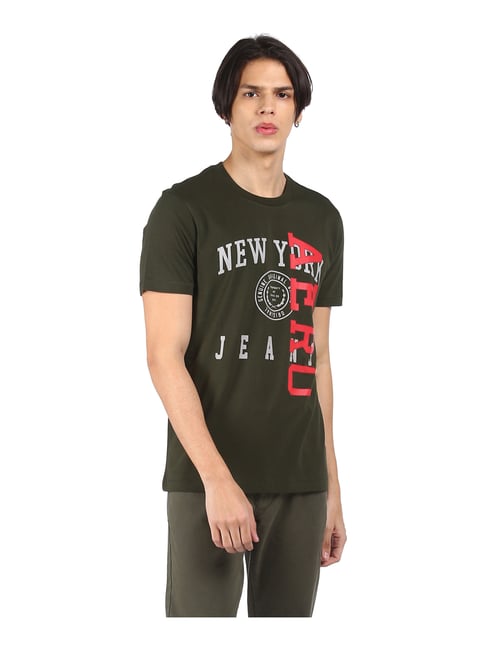 Aeropostale Olive Green Cotton Regular Fit Printed T-Shirt - Flexi Collection