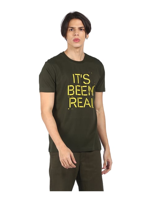 Aeropostale Olive Green Cotton Regular Fit Printed T-Shirt - Flexi Collection