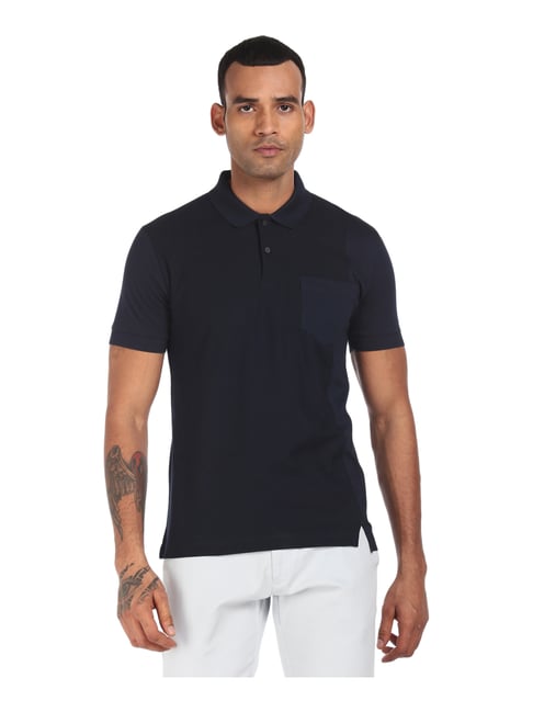 Arrow New York Navy Cotton Regular Fit Polo T-Shirt