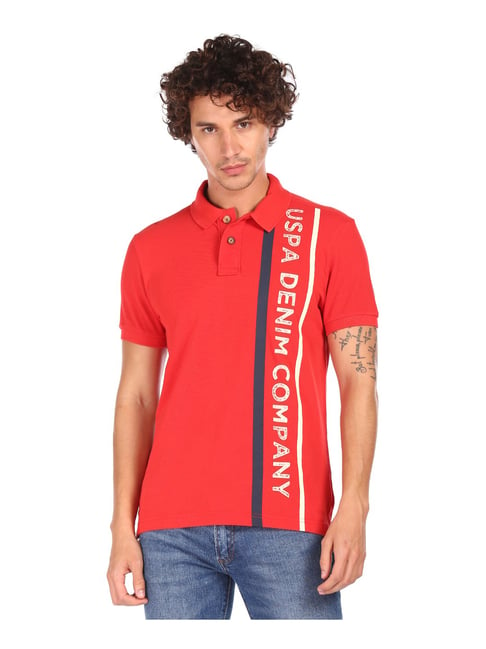 U S Polo Assn U.S. Polo Assn. Red Cotton Regular Fit Logo Printed Polo T-Shirt