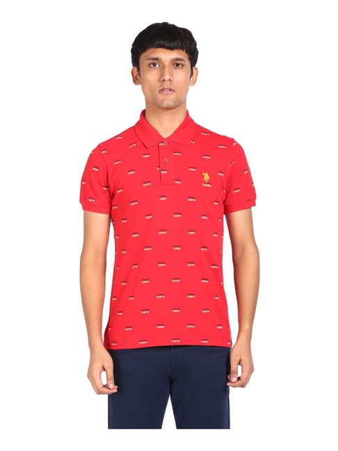 U S Polo Assn U.S. Polo Assn. Red Cotton Regular Fit Logo Printed Polo T-Shirt