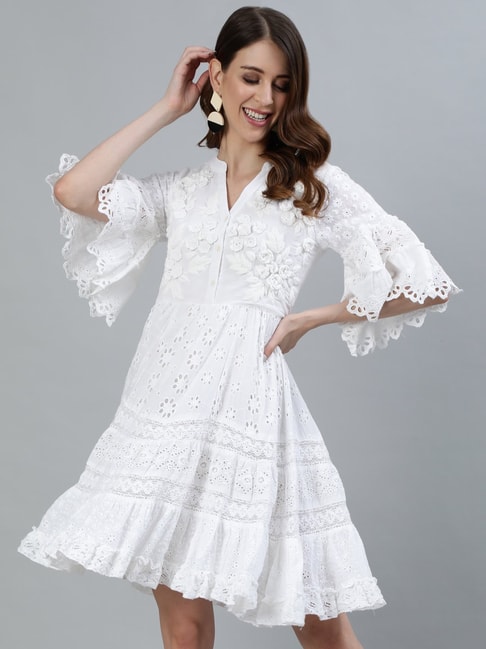Women's Bohemian White Cotton Maxi Dress With Pockets | LOVESTITCH