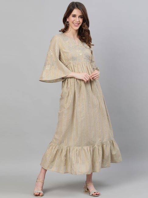 Women Beige Long Sleeve Maxi Linen Dress 3498 – XiaoLizi