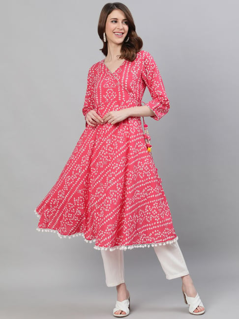 Ishin Pink Cotton Printed Kurta Price in India