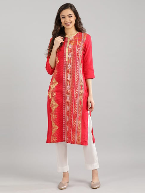 Aurelia Red Printed Straight Kurta Price in India