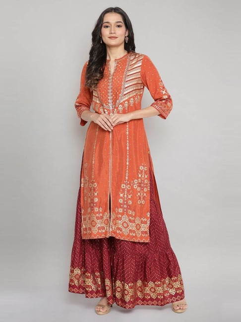 Aurelia Peach Embellished Straight Kurta Price in India