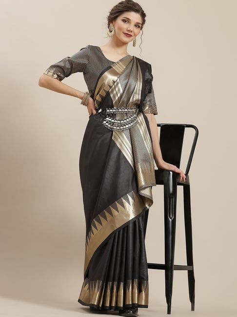 Aks Black Woven Saree Without Blouse Price in India