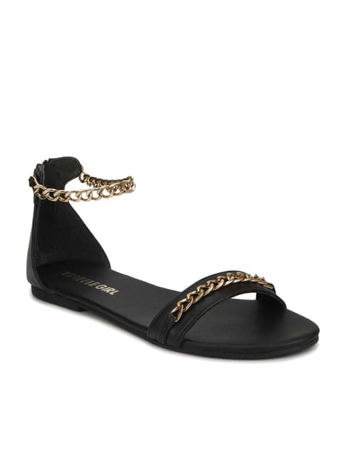 Truffle Girl by Truffle Collection Women's Black Ankle Strap Sandals