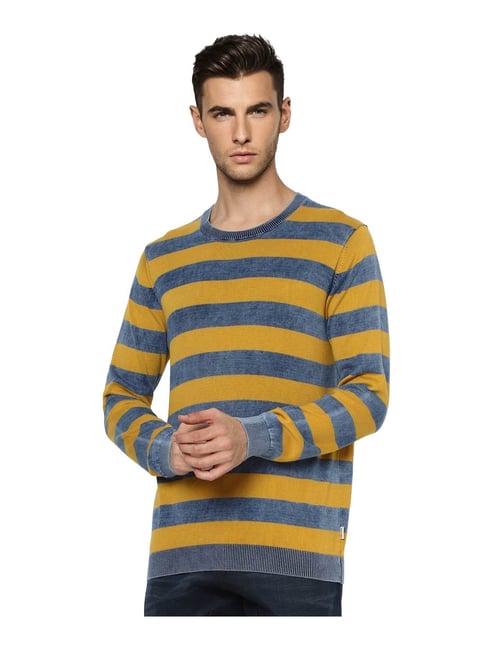 Jack Jones Mustard Blue Striped Sweater