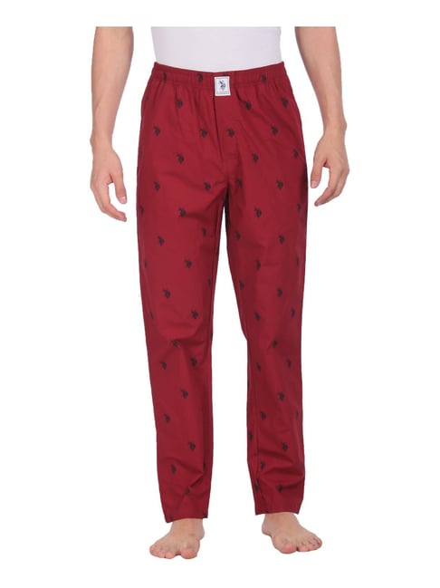 U S Polo Assn U.S. Polo Assn. Maroon Cotton Regular Fit Printed Lounge Pants