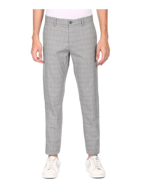 U S Polo Assn U.S. Polo Assn. Grey Cotton Regular Fit Checks Trousers