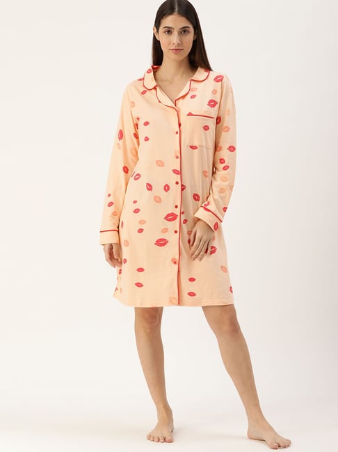 Slumber Jill Orange Printed Night Dress