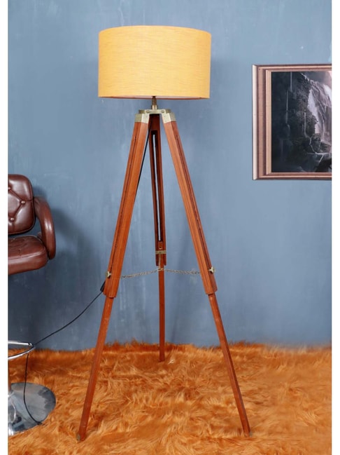 Brown Wood Tripod Floor Lamp With Shade, Tripod Floor Lamp Teal Shade