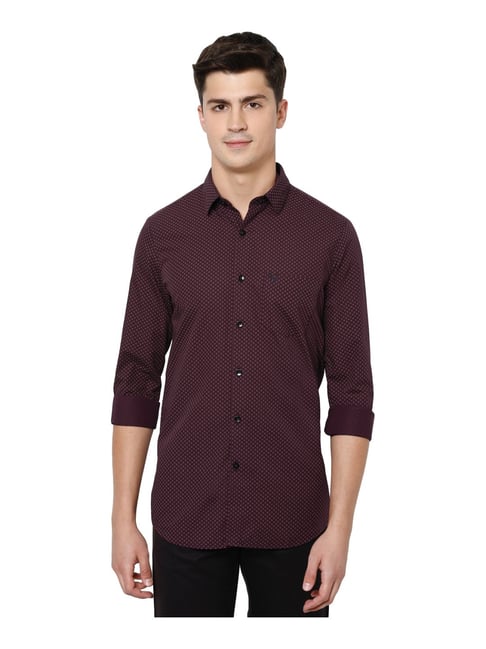 Allen Solly Maroon Cotton Slim Fit Printed Shirt