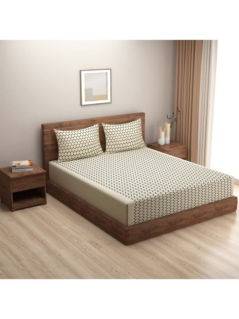 Swayam Vedic Off White & Black Pure Cotton 144 TC Double Bedsheet Set-picture-41