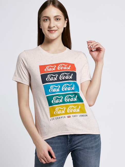 Lee Cooper Peach Graphic Print T-Shirt Price in India
