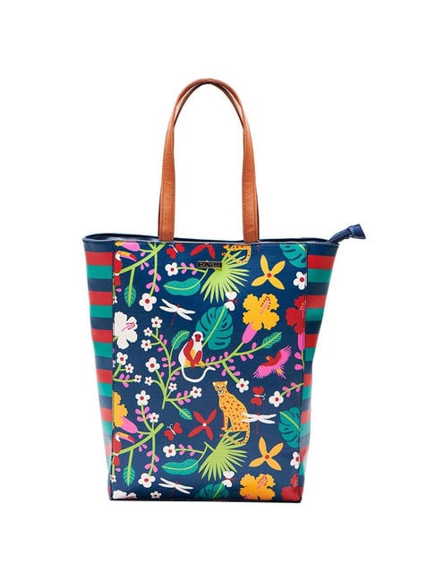 Chumbak Madagascar Tales Navy Printed Medium Tote Handbag Price in India