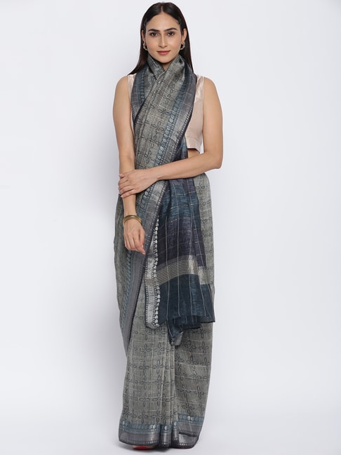 Fabindia Grey Woven Saree Price in India