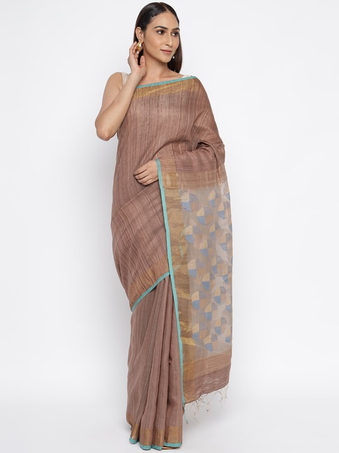Fabindia Peach Saree With Unstitched Blouse Price in India