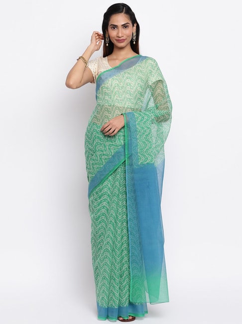 Fabindia Green & Blue Printed Saree Price in India