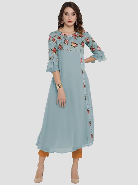 Janasya Grey Printed A Line Kurta Price in India