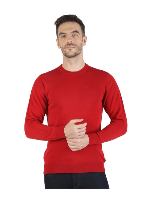 Monte Carlo Maroon Cotton Full Sleeves Sweater