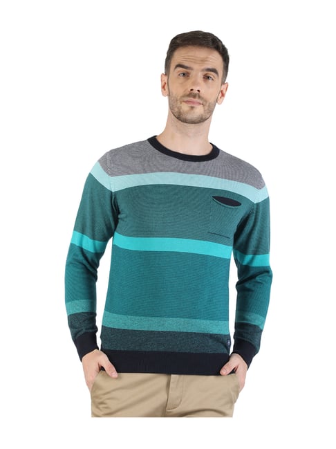 Buy Monte Carlo Green Cotton Full Sleeves Sweater for Men Online