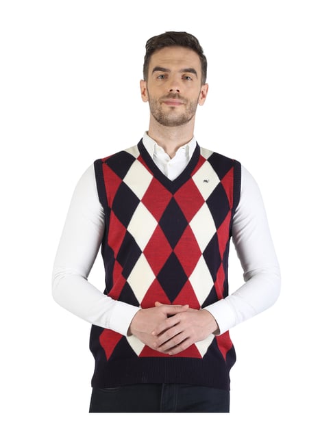 Buy Monte Carlo Red Sleeveless Regular Fit Sweater for Men Online