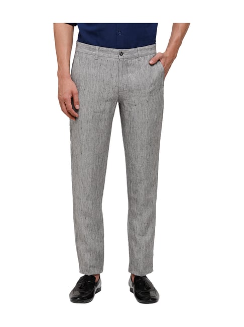 Buy Linen Club Grey Linen Slim Fit Self Pattern Trousers for Mens Online   Tata CLiQ