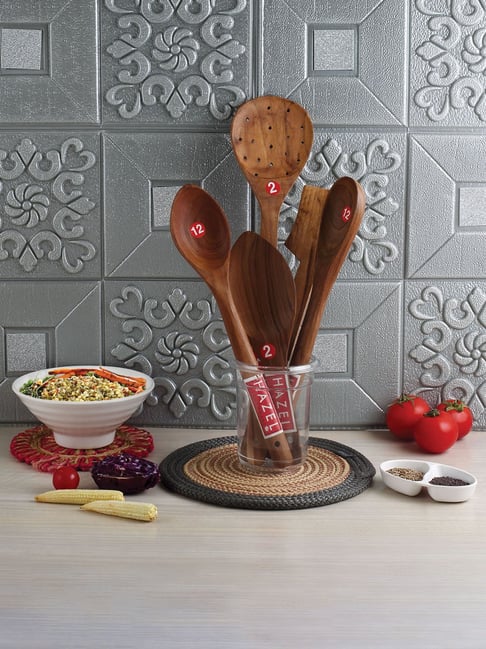 HAZEL Brown Wood Kitchen Cooking Spoon Set-HAZEL-HomeFurnishing-TATA CLIQ