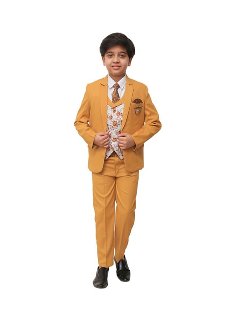 Ahhaaaa Kids Yellow Solid Coat, Waistcoat, Shirt, Pants with Tie-picture-24